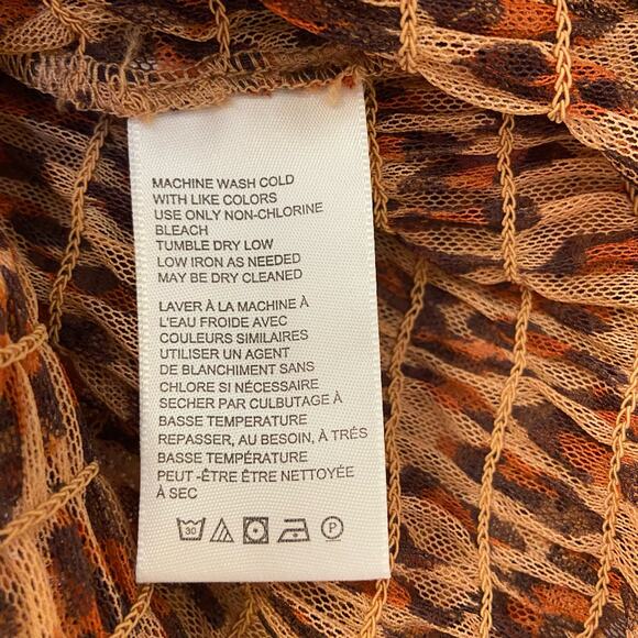 Free People Hello There Top Leopard Print Mesh Long Sleeve Ruched - Picture 11 of 14